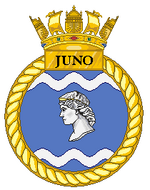 Example of a 20th century British Royal navyship's badge, HMS Juno